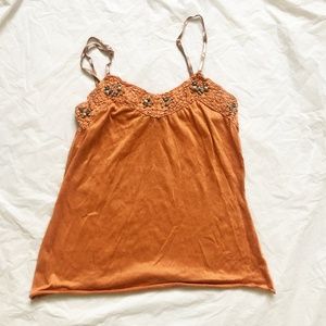Beaded orange tank top with adjustable straps